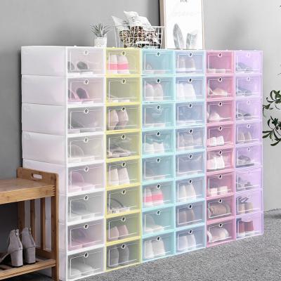 China Best Viable Hot Selling Price Amazon Ebay Shoe Box Storage Stackable Clear Multicolor Plastic Organize Box for sale