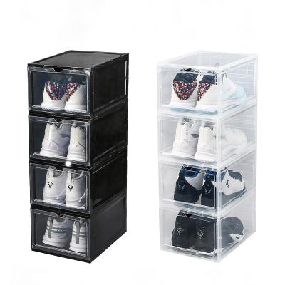 China Large Shipping Magnetic Stackable Professional Hard Top Bulk Storage Viable Clear Men's Packaging Cabinet Shoe Box for sale