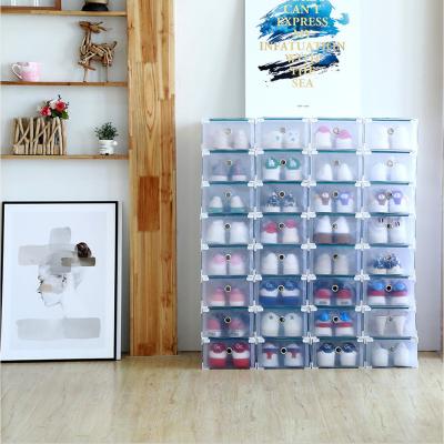 China Viable Clear Plastic Drop Front Drawer Rectangular Men Leather Packing Stackable Sneaker Boxing Shoes Storage for sale