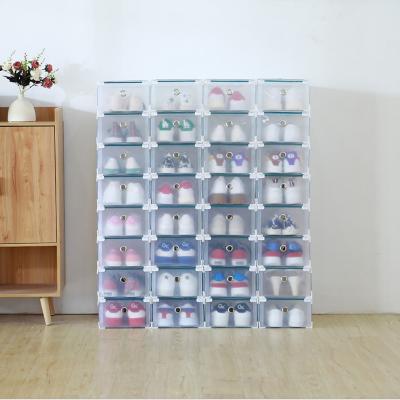 China Largest Viable Wholesale Clear Plastic Foldable Stackable Shoe Organizer Front Open Shipping Packaging Color Sneaker Storage Box for sale