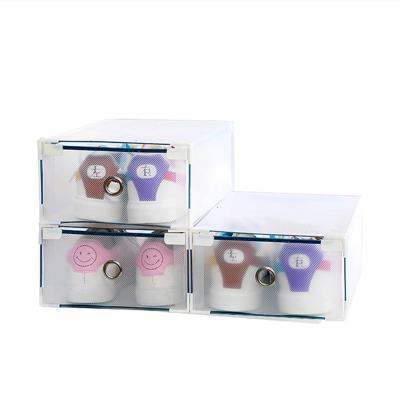 China Plastic Viable Clear Rectangular Clear Display Rise Drop Front Drawer Colored Shoe Storage Boxes Type Stackable Sneaker for sale