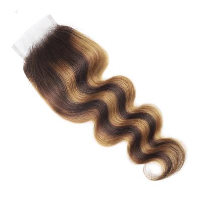 China 2021 New Arrival 150% Density Highlight Bodywave Transparent Deep Closure 5x5 4x4 Pre Plucked Peruvian Hair Closure With Bundles for sale