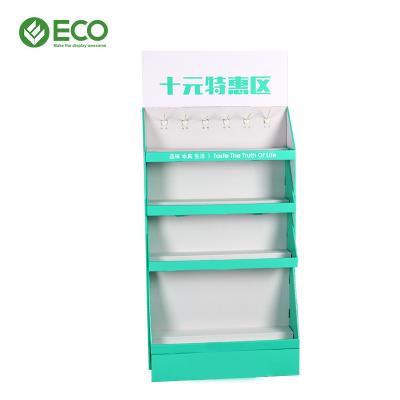 China Mall Retail Store Wholesale Floor Display Stand Cardboard Paper Products Show Rack With Hooks for sale