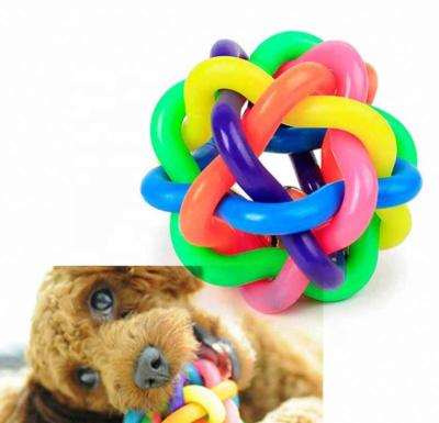 China Wholesale Rainbow Colorful Dog Toys Manufacturer Durable Rubber Cat Dog Toy Ball Pet Game With Bell for sale