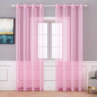 China Translucdus Style Good Quality Tulle Voile Pink European Multicolor Embroidered Sheer Curtain for sale