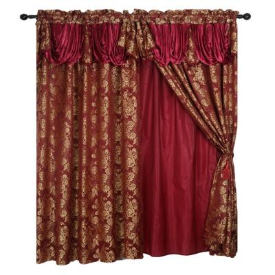 China Hot Selling Blackout USA Blackout Fast Ship Floral Ready Made Two Curtain Jacquard Layer Rod Pocket Drapery Living Room Wholesale Curtain 1 Colors for sale