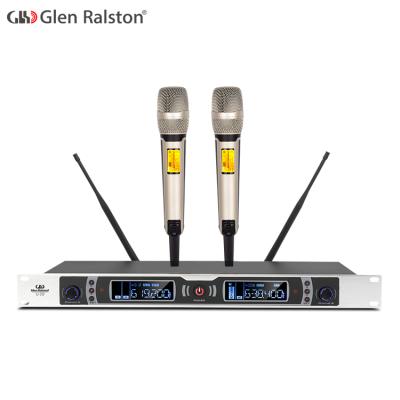 China Headset microphone Glen Ralston One drag professional pll two UHF wireless microphone with 200 frequencies for choose for sale