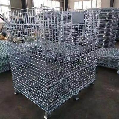 China Stackable Galvanized Storage Foldable Wire Mesh Container With Optional Wheels for sale