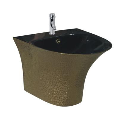 China Modern Solid Outdoor Rectangular Wall Mounted Gold Hand Bathroom Hung Wash Basin For Hotel Basin for sale