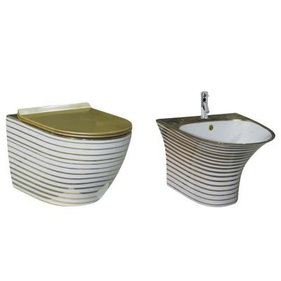 China China Factory Wholesale Gold Colored Wall Hanging Double-Flow Bowl Toilet P Trap Water Saving Flush Hotel Australian Double Toilet for sale