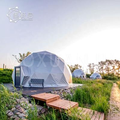 China Tube Type Tent Stake 8M Silver Gray Hemispherical Glamping Hotel Geodesic Dome Tent With Washing Room for sale