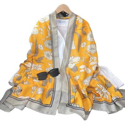 China Hot Sale Fashion Lady Scarves Shawls Trendy Design Luxury Scarf Multi Flowers Printing Long Silk Felling Scarves For Lady for sale