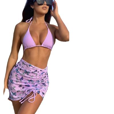 China 2022 new size bikini swimwear sexy women's plus slit three pieces swimsuit printed swimsuit skirt for sale