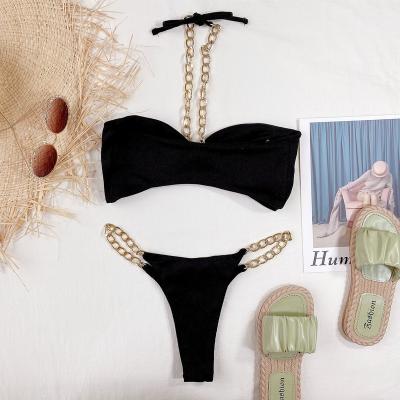 China Wholesale Custom Women's Plus Size Bikini Set Sexy Women's Bikini Set Solid Color Solid Color Chain Two Piece Swimsuit for sale