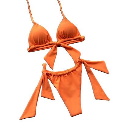 China Wholesale custom plus size sexy women's simple Tthong triangle bag bikini plus size swimwear set color women's bathing suit swimwear for sale