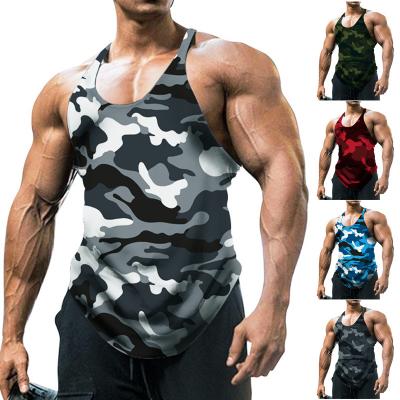 China Custom Men's Camouflage Camouflage Sleeveless Vest Men's U-Neck T-shirt Outdoor Sports Fitness Tops QUICK DRY for sale