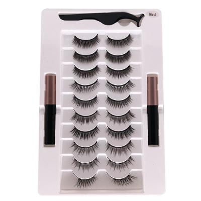 China Long Ten Pairs Natural Eyeliner False Eyelash Magnetic Natural Set Without Magnet Magnetic Mascara Iron Eyelash Natural Thick Wholesale for sale