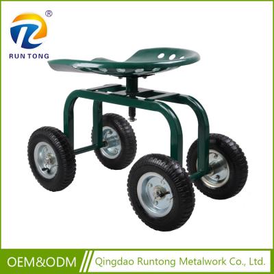 China Hot Sale Farmer Tools Low Price Mini Green 4 Pneumatized Wheel Garden Tool Seat Cart for sale