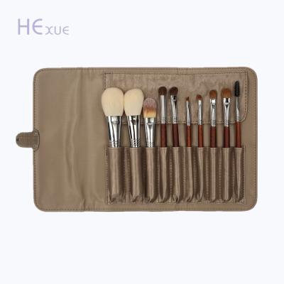 China Hot Selling 10 Pcs Professional Wholesale Goat Hair Coffee Handle Cosmetic Skin-friendly Makeup Brush Set OEM Brushes for sale