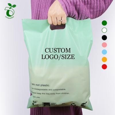 China Custom Shopping Handle Hole Punch Carrier Eco-Friendly Logo Design Printed Biodegradable PLA+PBAT Plastic Die Cut Bag for sale