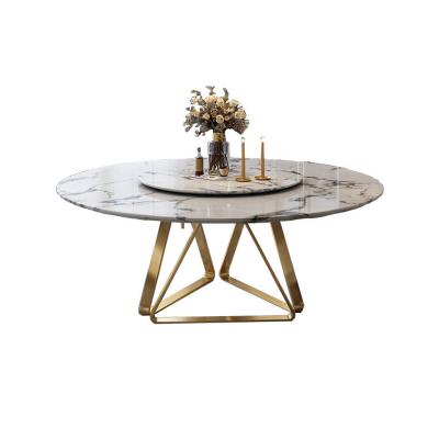 China Convertible Nordic light luxury style hotel furniture Rotary table Marble round table Italian minimalist dining table with turntable for sale