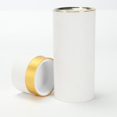 China Custom Recycled White Round Neck Shoulder Box Packaging Materials Tube Cylinder Rigid Cardboard Box With Alloy Bottom for sale