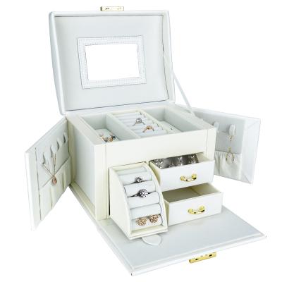 China Multifunctional Wholesale Fashion Large Volume Jewelry Box 3 Layers PU Jewelry Storage Case With Lock for sale