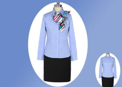 China Blue Color Simple Office Work Uniforms Durable Anti - Wrinkle With Long Sleeve for sale