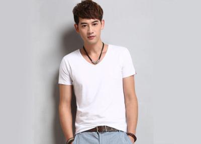 China White V Neck Mens T - Shirts Crease Resistant Not Deformed Five-Quarter Sleeve for sale