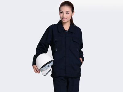 China Dark Blue Polyester Industrial Work Uniforms Anti - Pilling / Durable Apparel for sale