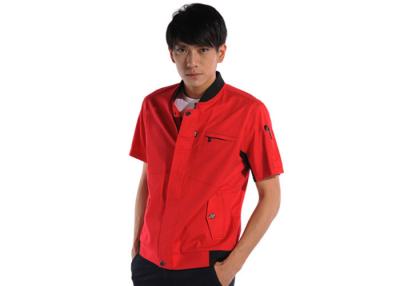 China Standing Collar Industrial Work Uniforms Two Triangle Pockets Blended Twill for sale