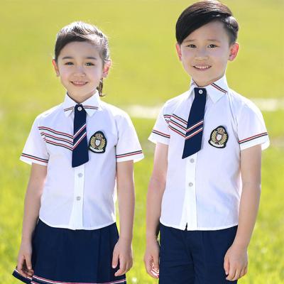 China Het vierkante van de de Jonge geitjesschool van de Kraagpolyester Eenvormige Witte Korte Overhemd voor Meisjes en Jongens Te koop