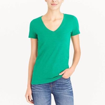 China Camisetas casuales del algodón con cuello de pico de las mujeres del verano, tops cortos de las señoras de punto del jersey en venta