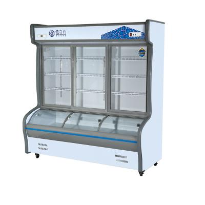 China Double-temperature display glass meat fish refrigerator door shop vegetables fruit freezer and vegetable refrigerator for sale