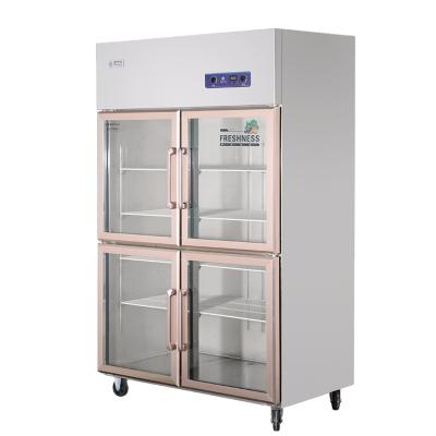 China European Style 4 Doors Hotel Style 4 Doors Upright Stainless Steel Glass Refrigerator Fridge And Freezer for sale