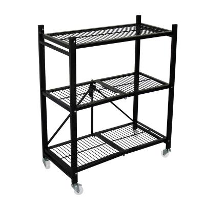 China Household Metal Goods Sustainable Storage Rack Folding Metal Shelves 3-Tier Shelves Storage Shelf for sale