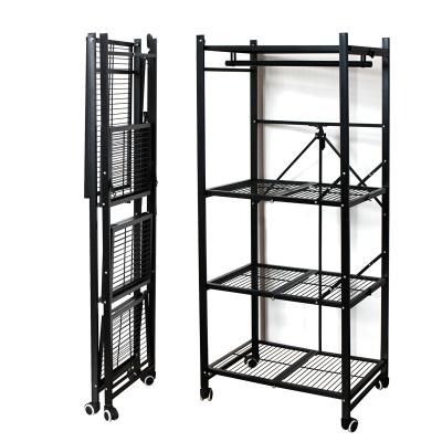 China Customized Viable Home Folding Rack Metal Wire Storage Shelf Sundries Rack With Clothes Pole for sale