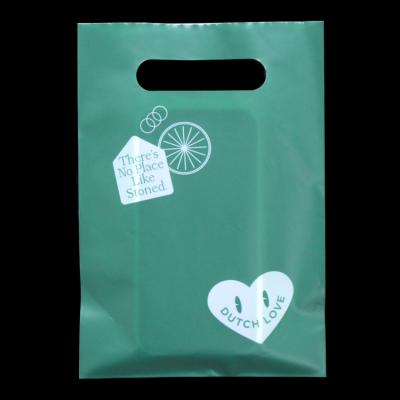 China Eco-friendly Biodegradable Custom Design Shopping Packaging Bag Goods Handle Die Cut Plastic Bags With Logo Print for sale