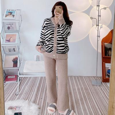 China Autumn and winter anti-pilling women's pajamas knit sweaters thickening warm cute soft cardigans home clothing set for sale