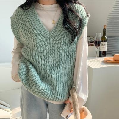 China Fashion Sweater Spring All-match Leisure Tracksuit Anti-pilling Korean Custom Knit Sleeveless Sweater V-neck for sale