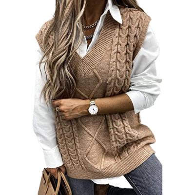 China Geometric Cropped Knitted Button Front Tank Top Anti-pilling Vest Sweater Wholesale Women's Sweater for sale