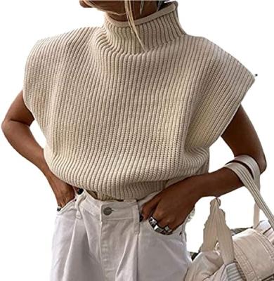 China Custom Anti-pilling Knitted Vest Women's Sleeveless Sweater High Collar Sweater Top Oversized Vest Women for sale