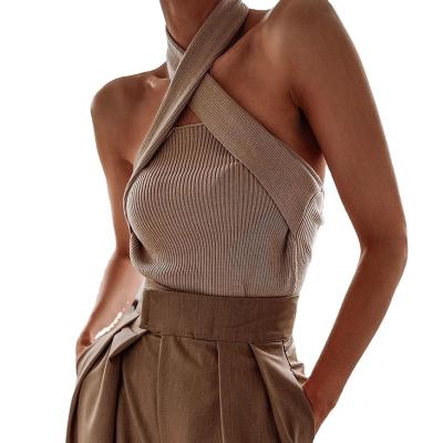 China New Design Anti-wrinkle CIA Women's Sexy Criss-Cross Top Vest Bandage Backless Halter Neck Knit Women's Sweaters for sale