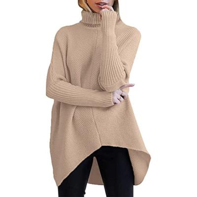 China Anti-pilling Women's Asymmetric Edge Sleeve Long Batwing Wing Turtleneck Casual Pullover Sweater Knit Knitwear Custom Sweater Plus Size for sale