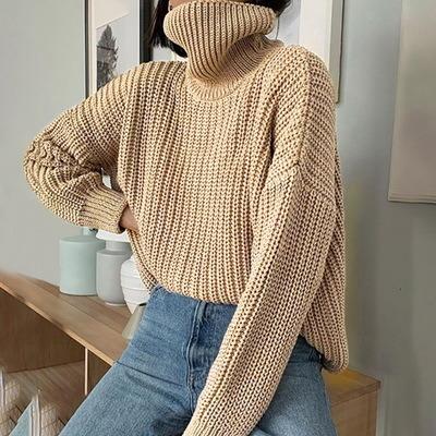 China Anti-pilling 2022 High Neck Cotton Turtleneck Women Pullover Knitted Sweaters Knit Crop Top Plus Size Sweaters for sale