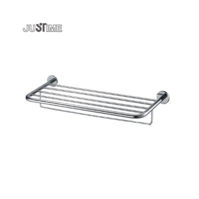 China Bath Towel Rack With Rail JUSTIME Chrome Stylish 600mm Polished Multifunctional Bath Towel Rack for sale