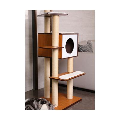 China Manufacture Viable Furniture Brown MDF Small Frame Cat Climbing Rack for sale