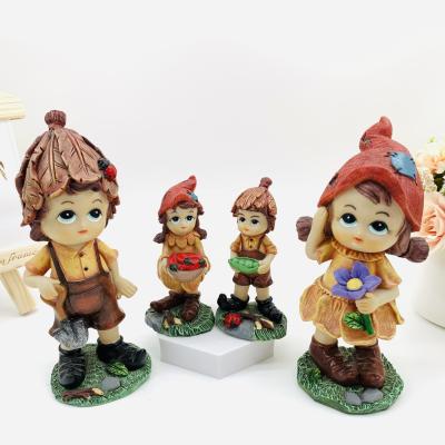 China China Resin Creative Cute Garden Leaves Elves A Family Of Four Couple Elves Crafts Home Furnishings Resin Standing Gift for sale