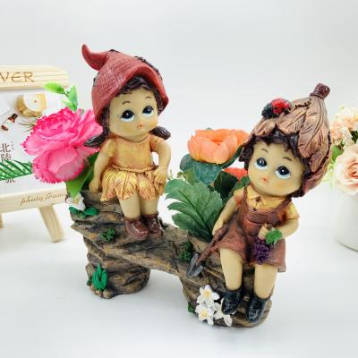 China Creative China Garden Leaves Flower Arrangement Storage Elves Couples Resin Crafts Home Furnishings Gift for sale