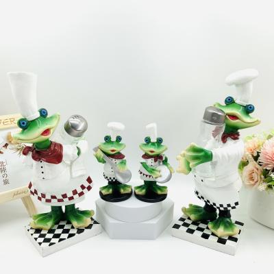 China China Resin Crafts Spice Bottle Couples Frog Chef Figurine Bar Cafe Home Kitchen Furnishings A Four Chef Frog Family for sale